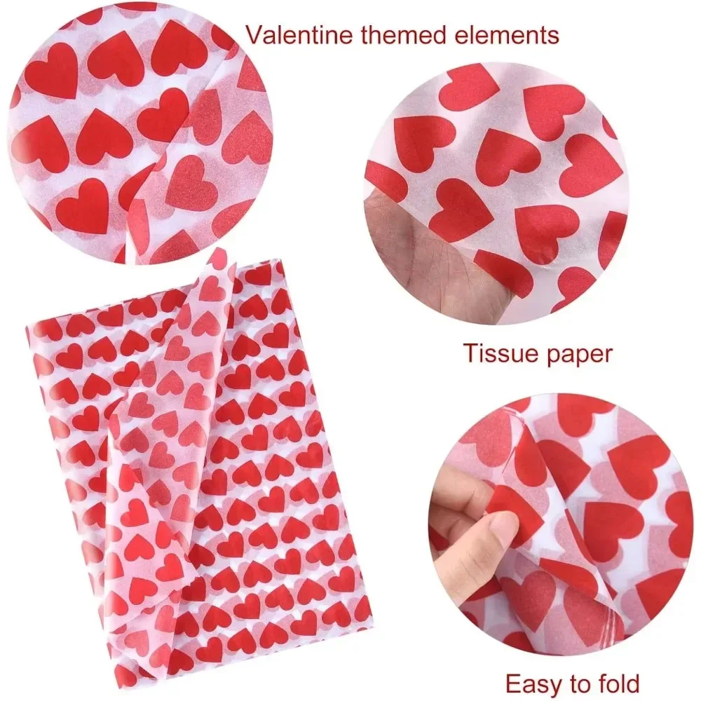 Tissue Paper for Packaging 10 Sheets Gift Wrapping Tissue Paper Heart Design Art Paper for Crafts Valentine\'s Day Wedding Decor