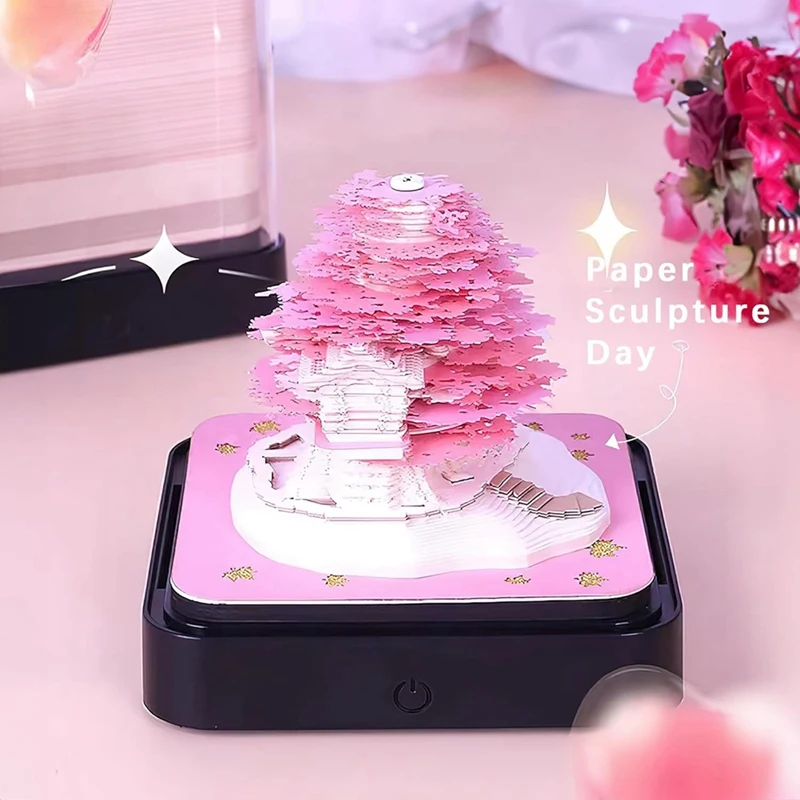 3D Art Calendar Memo Pad 2024, Creative Timepiece Calendar Sakura Tree Rip Away Paper Carving Sticky DIY Note