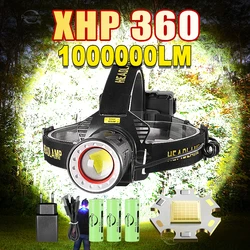 1000000LM XHP360 헤드 손전등 강력한 전조등 XHP70 전면 Led 충전식 Led 헤드 손전등 낚시 캠핑 헤드 랜턴