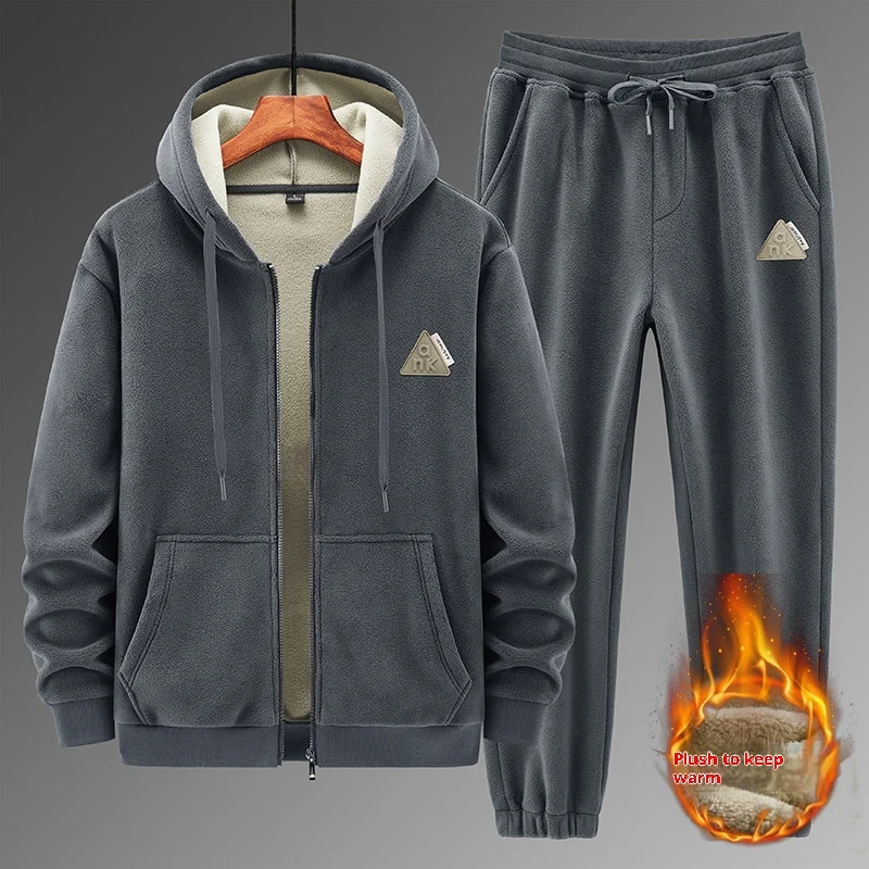 Winter Herren Woll-Hoodie-Hosen-Set, Plüsch Verdickter Warmer und Winddichter Sportanzug Herren Winter Plüsch-Hoodie Trainingsanzug 2-teiliges Set – Detail 4