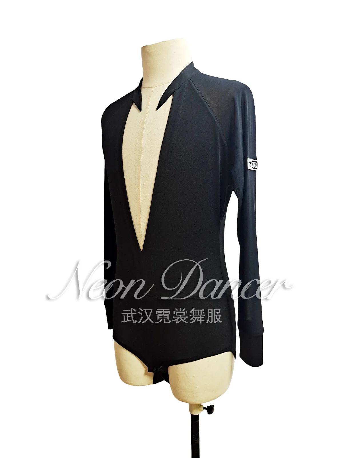 네온 댄서 남성용 라틴 댄스웨어 라틴 대회복 딥 브이넥 긴팔 탑 라틴 댄스 연습복