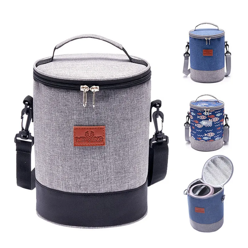 Round Thermal Insulation Lunch Bag for Women Kids Picnic Bento Box Cooler Tote Bags Food Carrier Storage Container Handbags