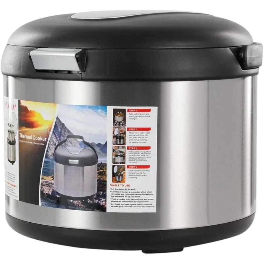 

Stainless Steel Thermal Cooker Black 5 Qt for Outdoor Camping and Home Use Keeps Food Hot for Hours with Excellent Heat Retenti