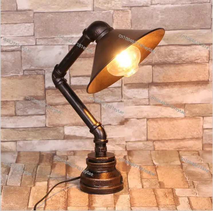 European wrought iron bronze table lamp bar water pipe creative cafe retro nostalgic bedroom bedside table lamp