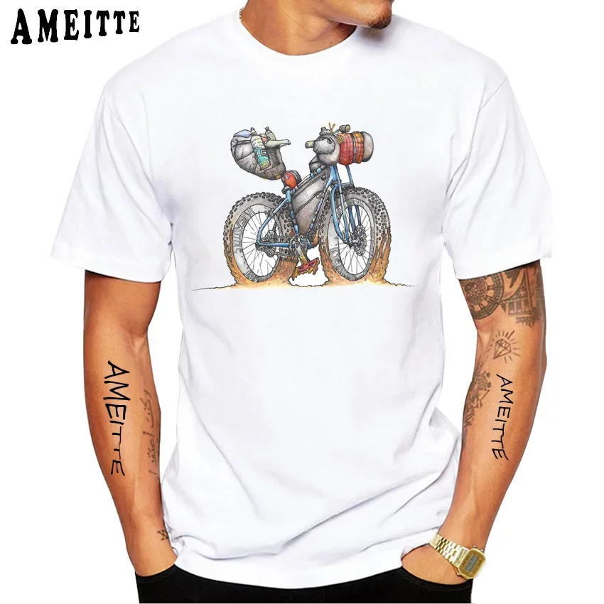 Cartoon Bikepacking Comics Gear Bicycle Cyclist T-Shirt New Summer Men Short Sleeve Bike Sport Lover White Casual Boy Tees Tops