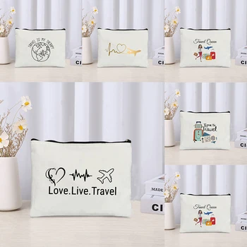 เครื่องบิน Travel Queen พิมพ์กระเป๋าเครื่องสําอางกระเป๋าซิปน้ําหอมลิปสติกแต่งหน้ากระเป๋าดินสอกระเป๋าสตางค์ Stewardess ของขวัญ