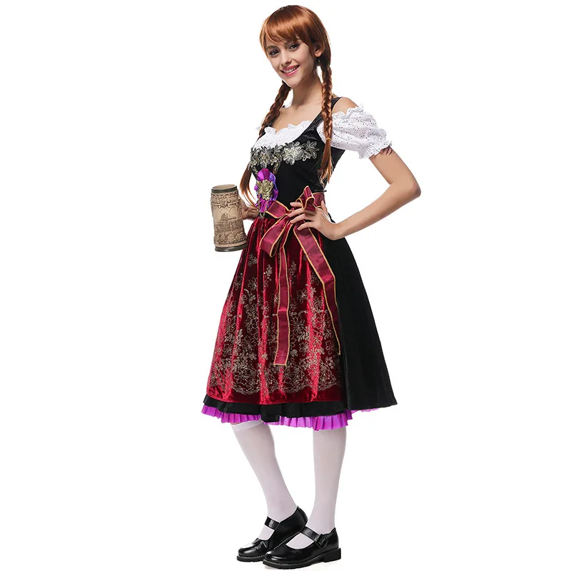 

Cotton Dress Apron Women German Bavarian Oktoberfest Costumes Short Sleeve V-Neck Off-Shoulder Tops Sweety Clothing