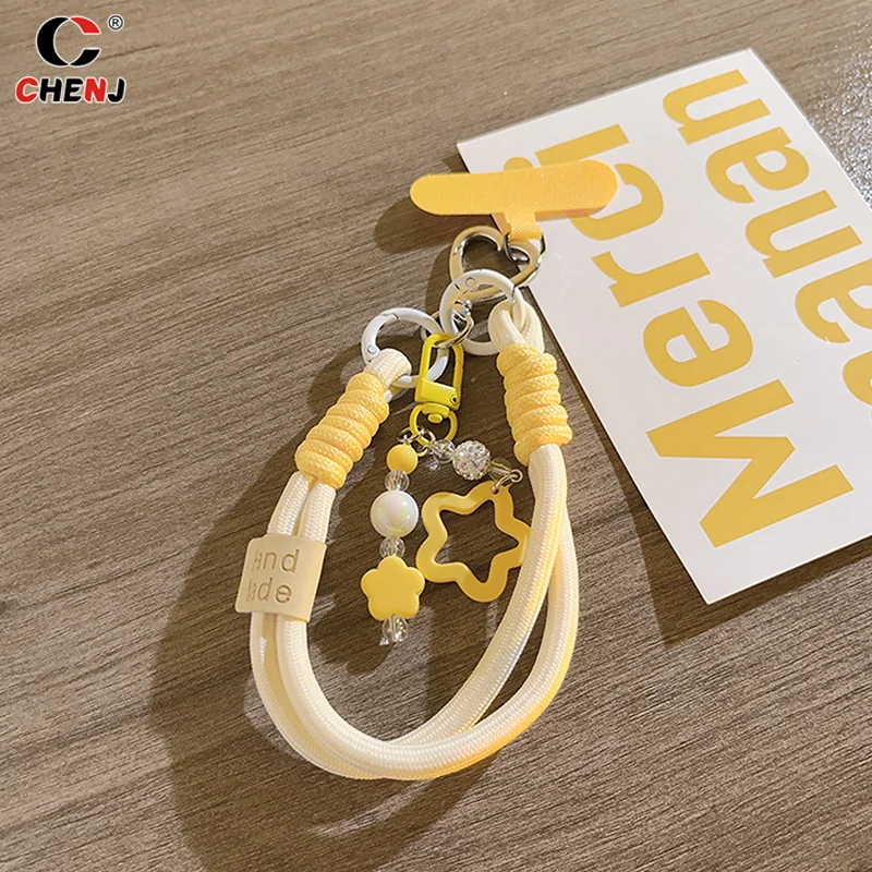 Simple Yellow Star Phone Strap Anti Lost Carabiner Phone Chain Wristband Keyring Mobile Phone Chain Earphone Camera Pendant