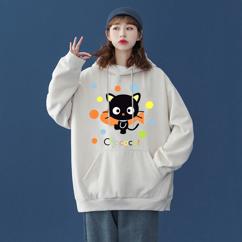 

Sanrio Choco Cat Men's and Women's Hoodie Casual Street Clothing Long sleeved Sweatshirt Boys and Girls Autumn Top Coat