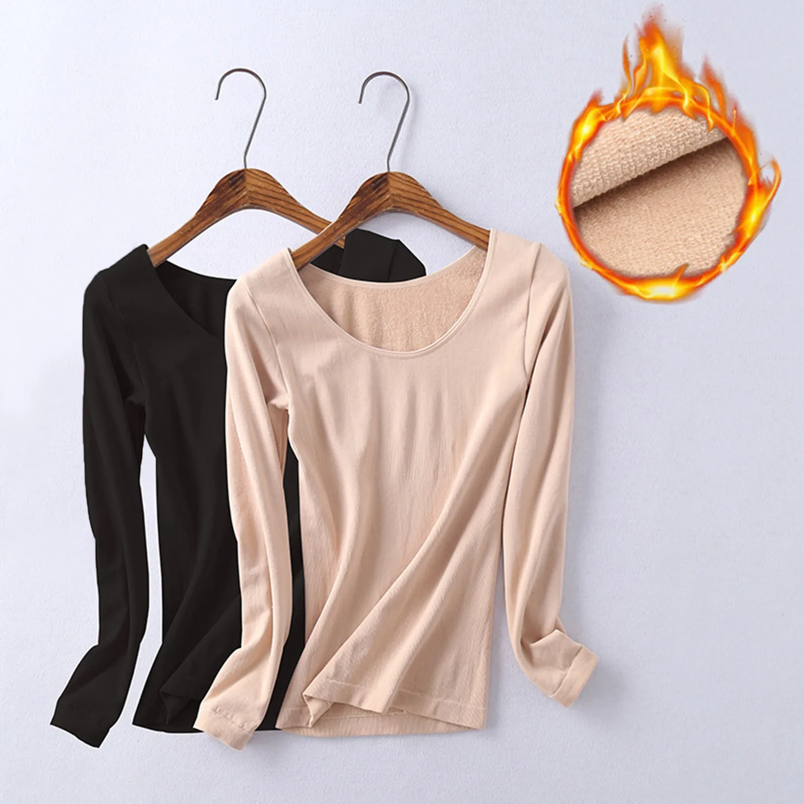 High Quality Plain Thermal Underwear Long-sleeved T-Shirt Women Cotton Knitted Slim Elastic Tops Long Sleeve T-shirt Plus Size