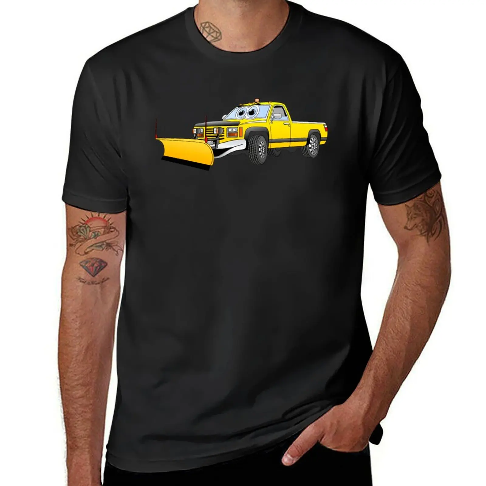 Yellow Y Pick Up Truck Snow Plow Cartoon T-Shirt quick drying summer top mens white t shirts