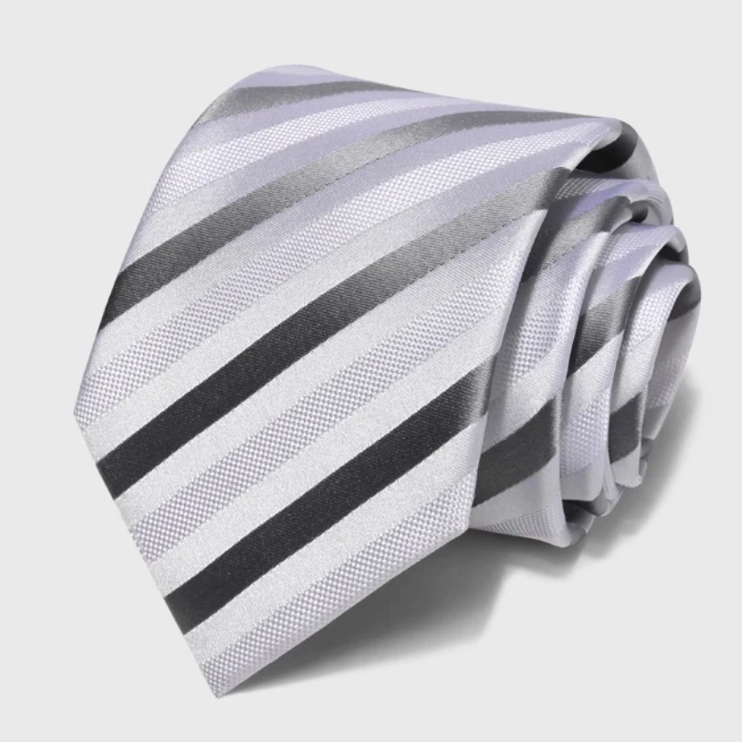 High Quality 100% Silk Silver Gray Striped Pattern Tie For Men's British Style Business Banquet 8CM Wide Real Silk Cravat