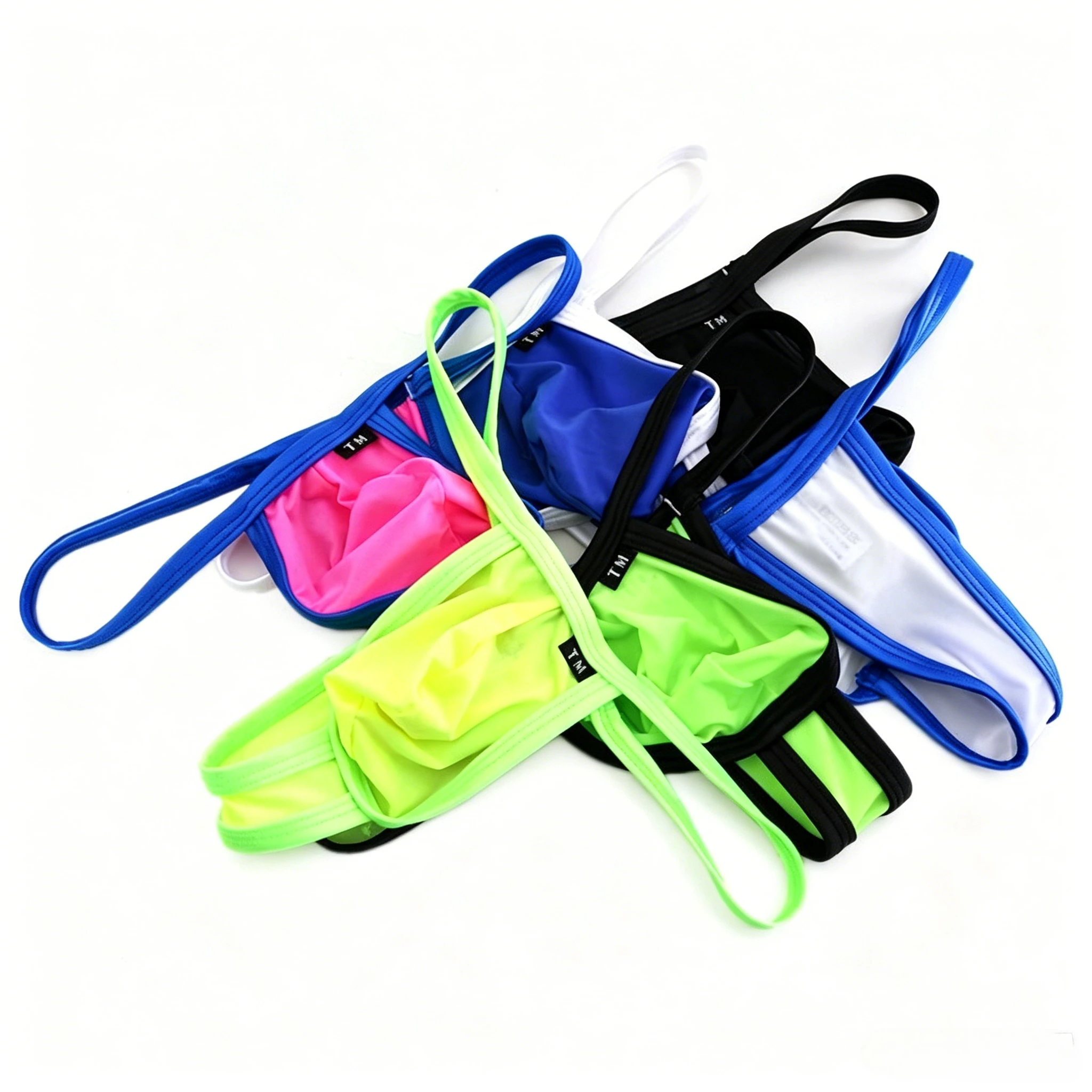 Contrast Color Ice Silk G-String Thong for Men Low Waist U-Pouch Thin Waistband Stretch Underwear