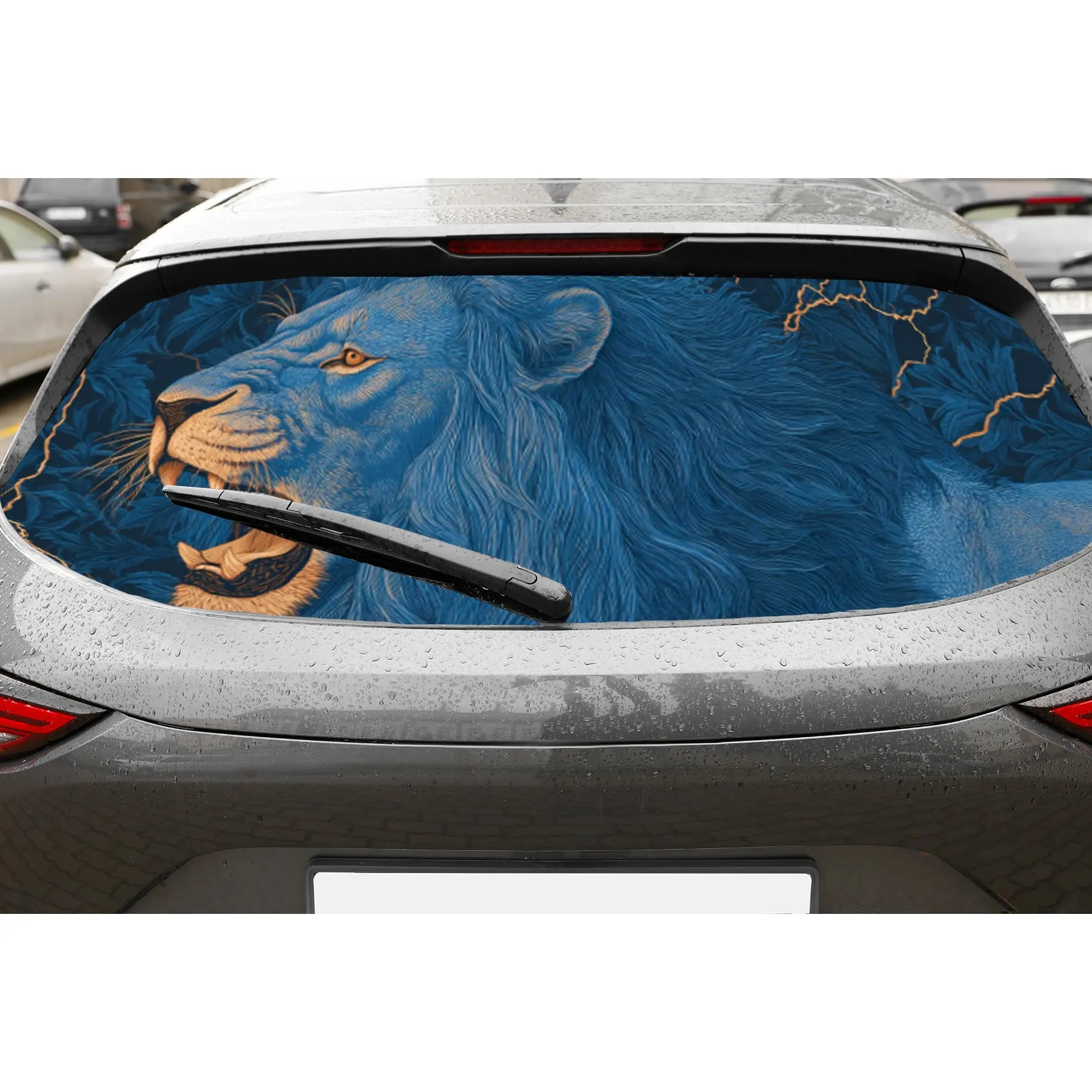 

Eye-catching Blue Lion and Lightning Car Rear Window Sticker, Auto Protection Vinyl Wraps Decal, Waterproof Self-adhesive and An
