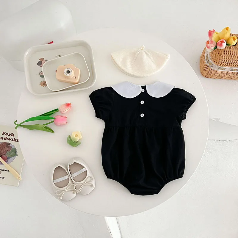 MILANCEL 2024 Baby Summer One Piece Clothes 0-2 Y Cute Peter Pan Collar Patchwork Bodysuit for Infant Girls Toddler Outwear