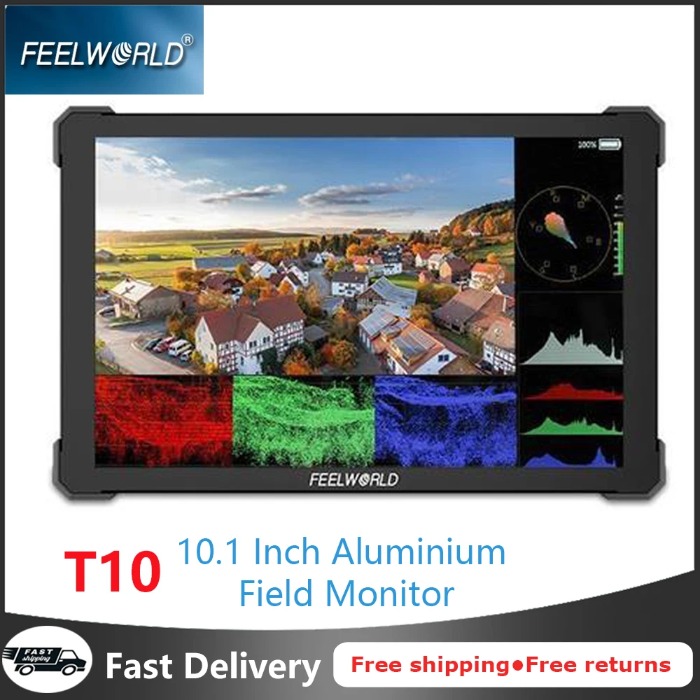 

FEELWORLD T10 10.1 Inch Aluminium DSLR Camera Field Monitor Touch Screen 4K NP-F External Install and Power Kit