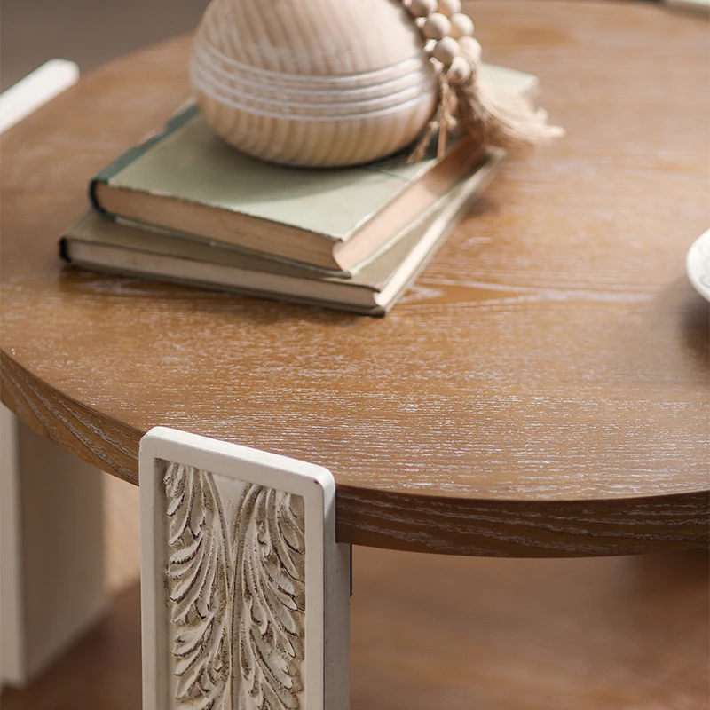old solid wood carving flower coffee table living room sofa side coffee shop round table photography props
