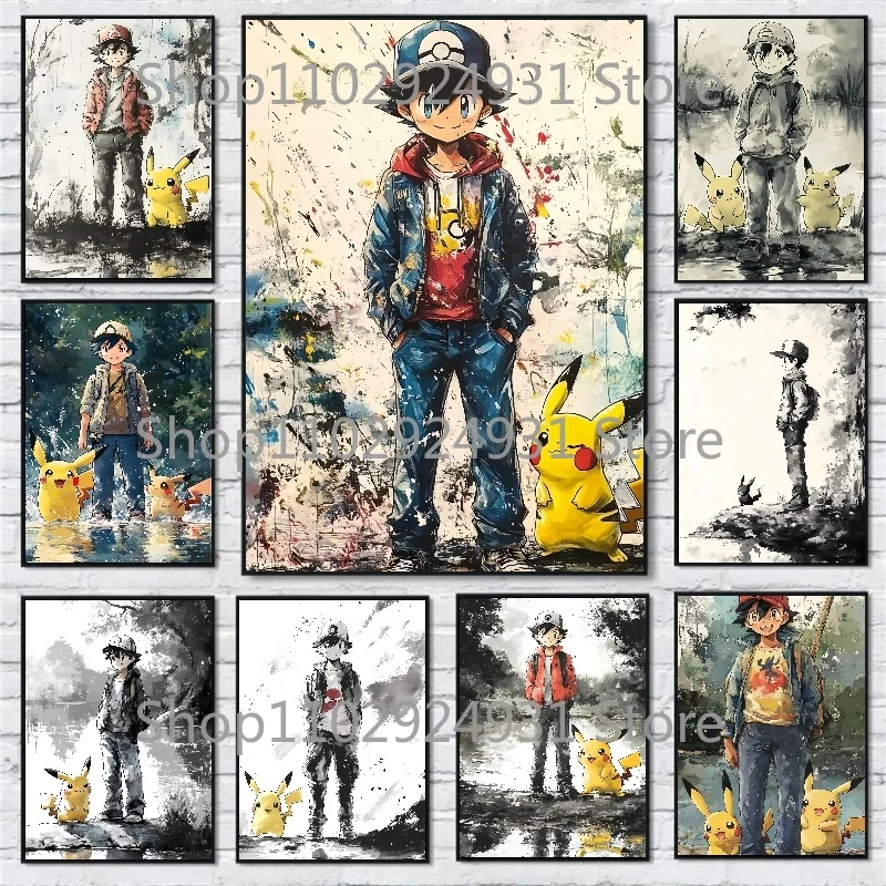 

Anime Pokemon Pokemon Poster Character Ash Pikachu HD Printed Canvas Painting Suitable for Home Wall Decoration Art Painting