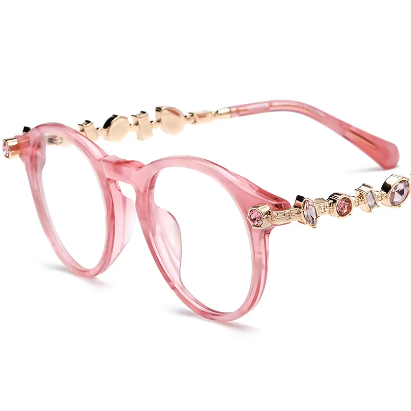 New Top Quality Acetate Women Glasses Luxury Brand Metal Gemstone Eyeglass Frame Support Optical Myopia Anti Blue Light Eyewear