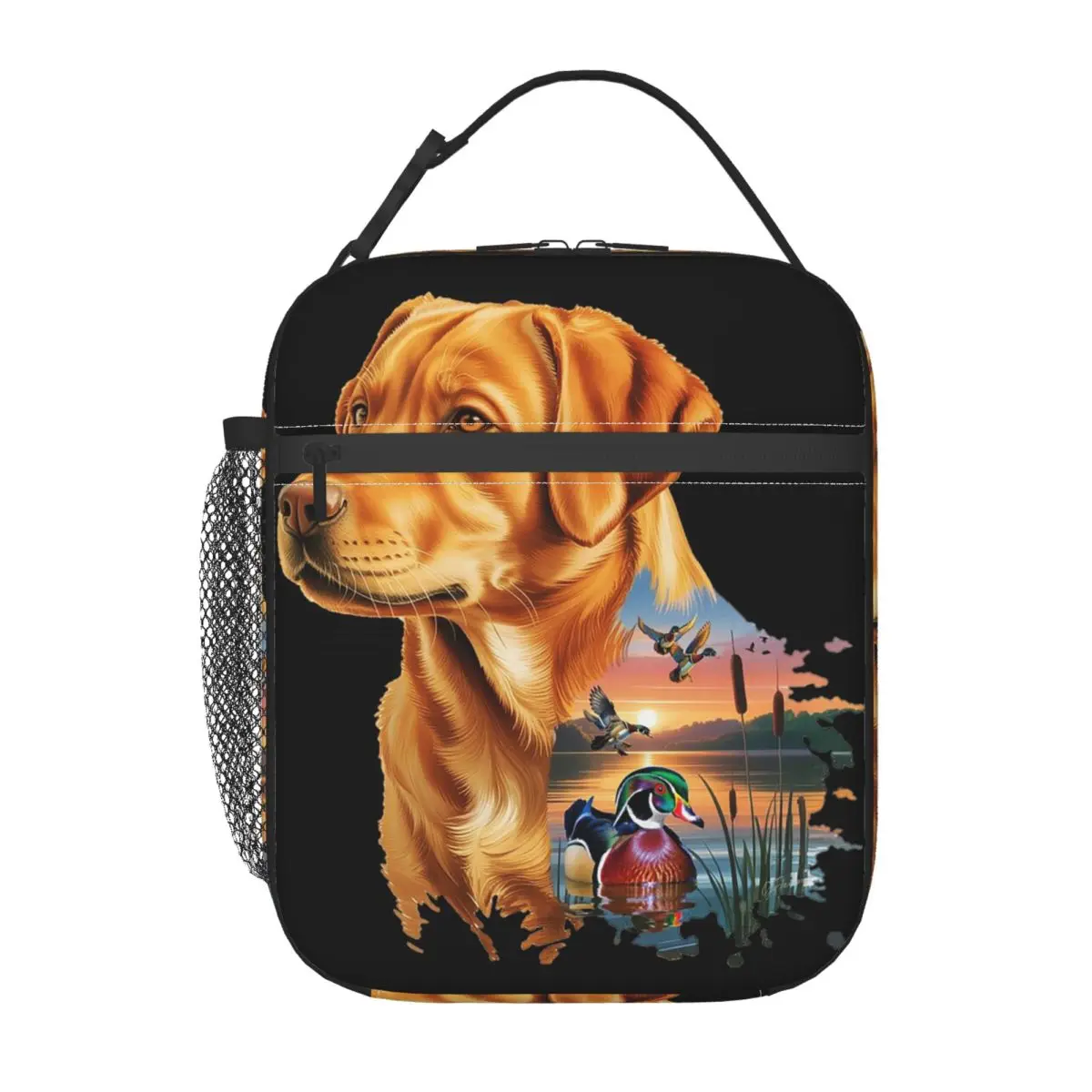 

Fox Red Labrador And Wood Duck Sunrise Insulated Lunch Bag for Women Children Portable Food Boxes Thermal Lunch Box Tote