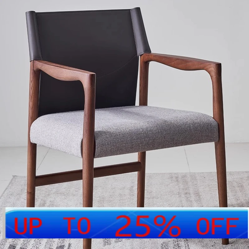 LH Solid Wood Dining Chair Wabi Sand Wind Minimalist Restaurant Armrest Chair Fabric Soft Bag