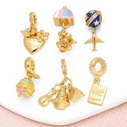 OCESRIO Passport Airplane Pendant for Necklaces Copper Gold Plated Hot Air Balloon Large Hole Jewelry Making Supplies pdtb766