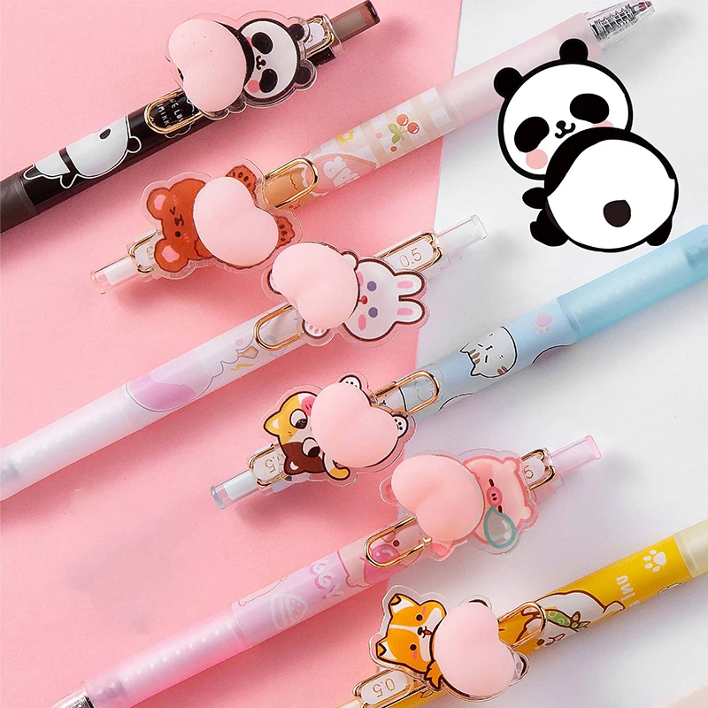 Kawaii Press Gel Pens Creative Decompress Soft Butt Neutral Pens studenti cancelleria coreana penne Gel meccaniche con inchiostro nero da 0.5mm