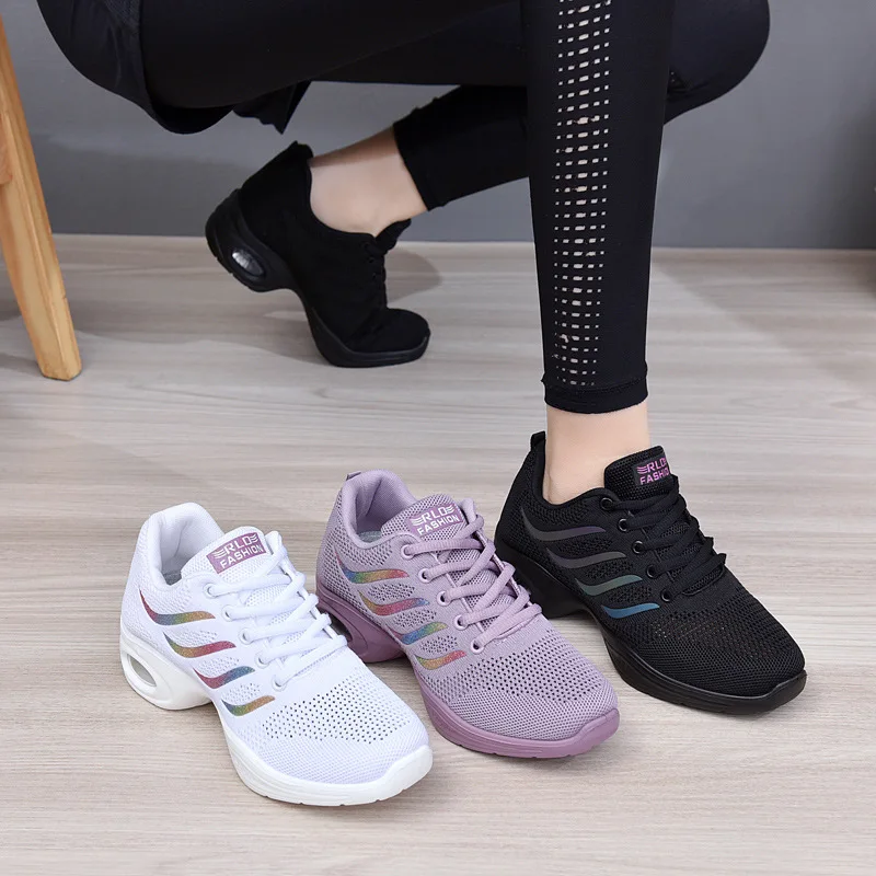 Square Dance Shoes Net Jazz Navy Female Adult Women Shoes Sports Soft Bottom Dance Shoes Woman Ventilation Sneakers