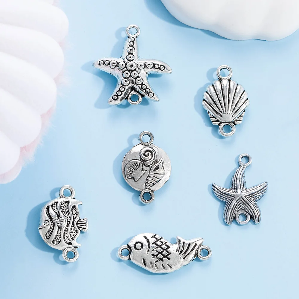 إكسسوارات مجوهرات من سبيكة DIY، أساور، قلائد، المعلقات المزدوجة، المعلقات مجوهرات الحياة البحرية، قلادة الأخطبوط ونجم البحر