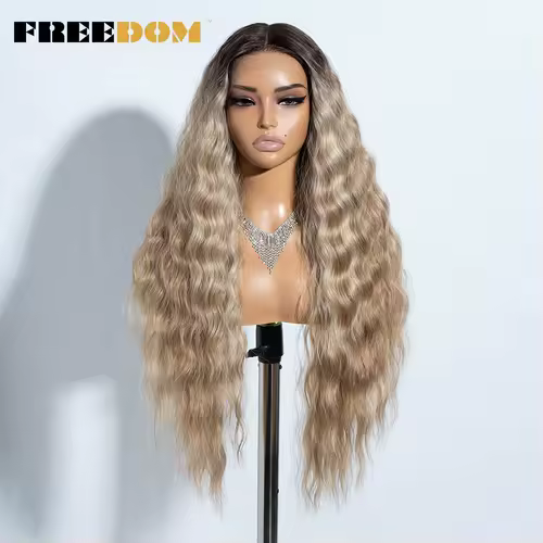 FREEDOM Synthetic Lace Front Wig Long Deep Wavy Ombre Blonde Ginger Lace Wigs For Black Women Heat Resistant Cosplay Wigs - Image 13