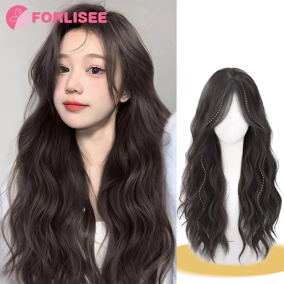 FORLISEE 25-inch Long Curly Synthetic Autumn And Winter Atmosphere Mid-water Wavy Curly Chemical Fiber Heat-resistant Wig