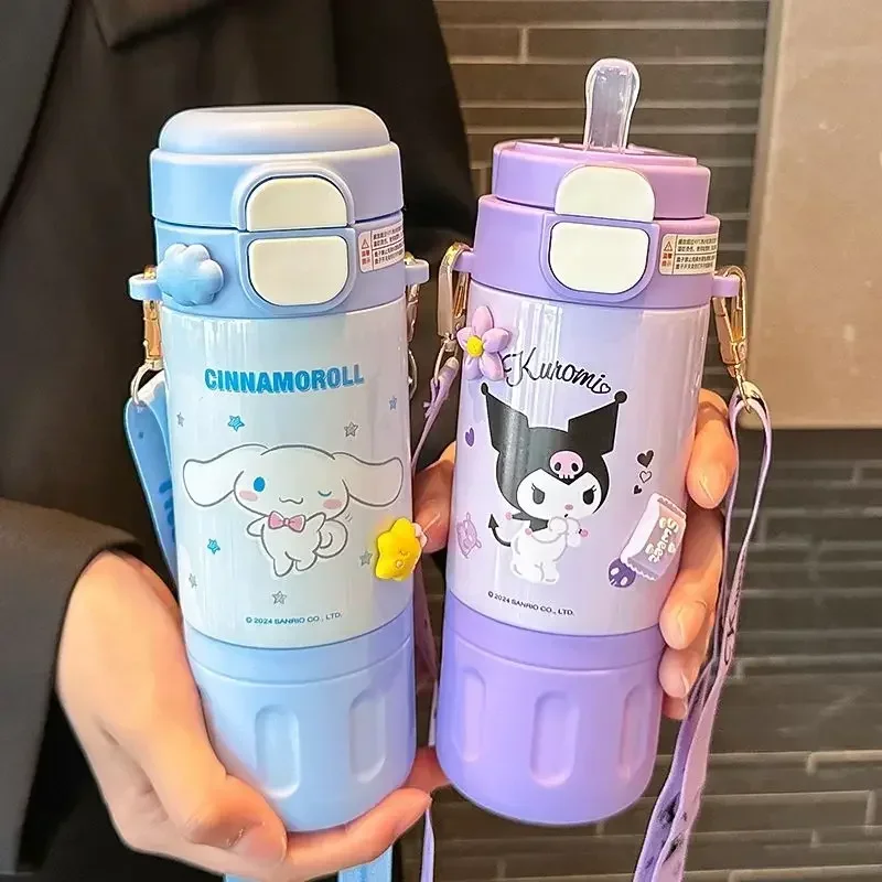

Sanrio Cartoon Kuromi Cat Dual Lid Stainless Steel Vacuum Flask 480ml (16oz) Insulated Thermos Bottle for Hot/Cold Drinks