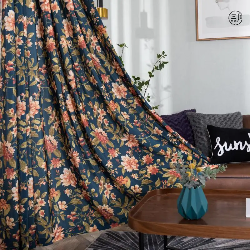 

Chinese Style Flowers Birds Butterflie Printing Curtains for Living Room Bedroom French Customized Window Balcony