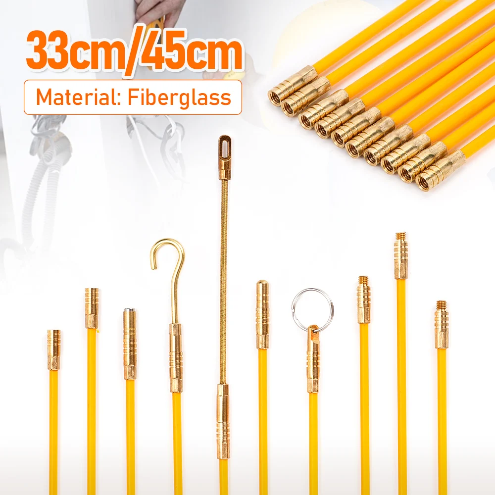 33/45cm yellow/blue 4mm Fiberglass Cable Push Puller Wire Running Rods Pulling Kit Diameter Electrical Wires Hook Guide Device