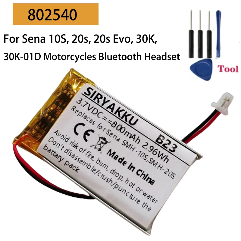 Interphone de remplacement pour casque Bluetooth, batterie 802540 Lipo, Sena 10S, Sena 20s, Evo Sena 30K, Sena 30K-01D, Hurcycles