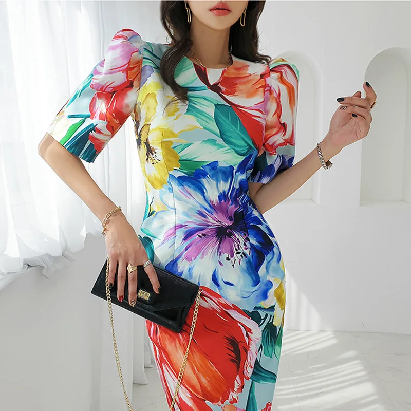 ZANZEA 여성용 플로럴 프린트 섹시 드레스 2023 여름 컬렉션 캐주얼 맥시 드레스 (기타 소재)