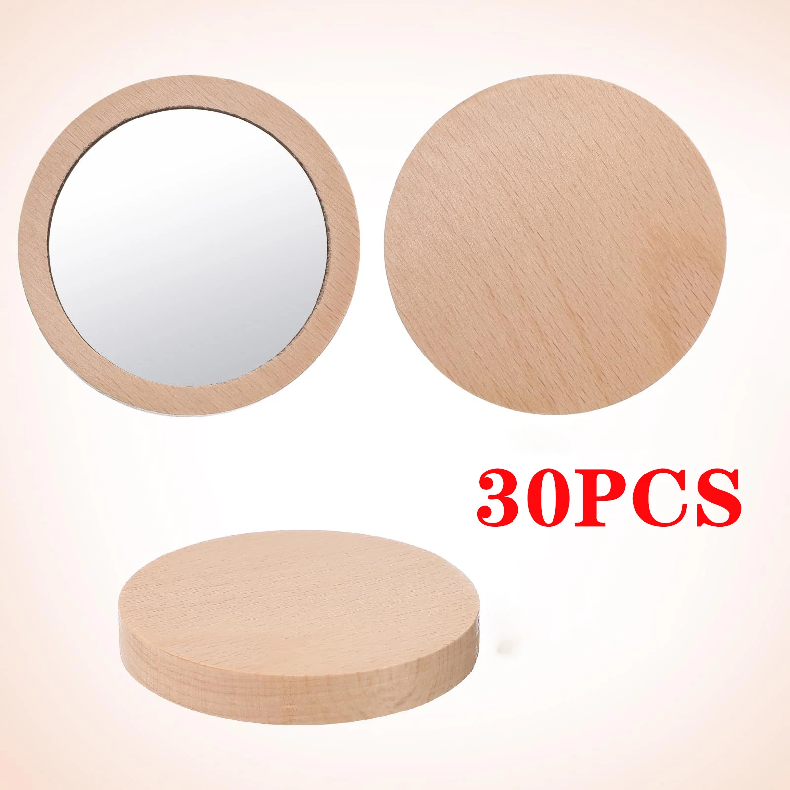 30pcs Wood Compact Mirror Wooden Pocket Mirror Wooden Purse for Travel Portable Pocket HD Mirror Wood Mini Makeup Mirror