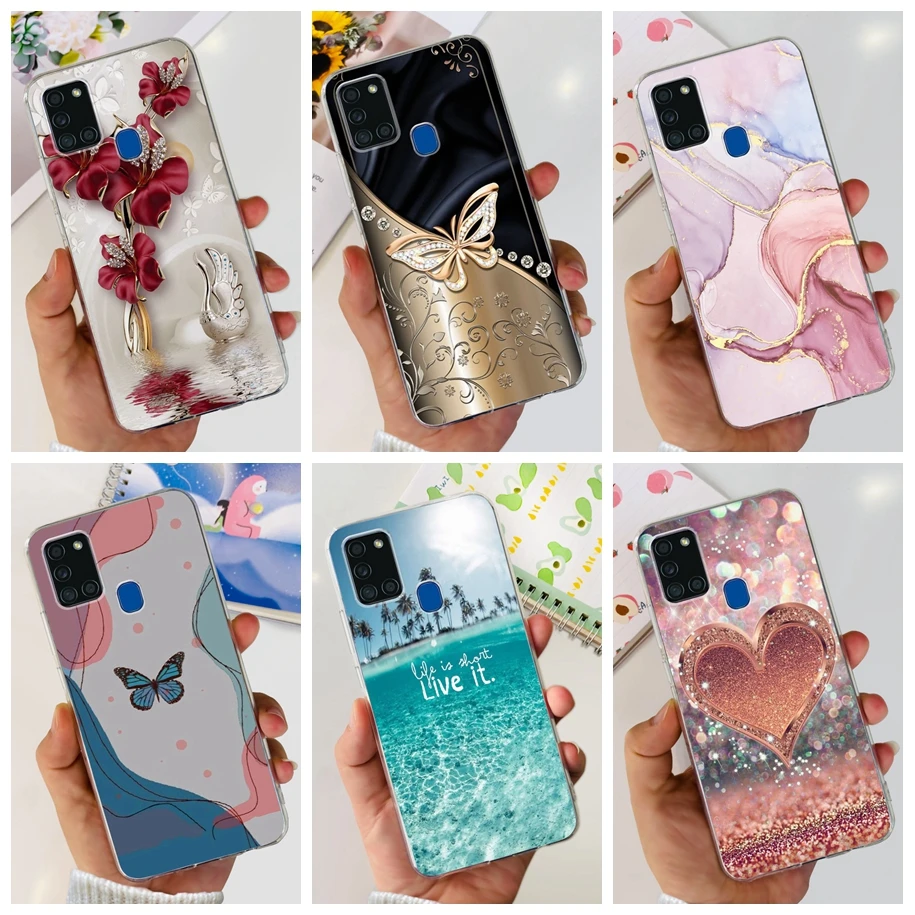 For Samsung Galaxy A21s Case SM-A217F/DS Phone Cover Fashion Marble Butterfly Soft Funda For Samsung A21s A217F A 21S A21 S Capa