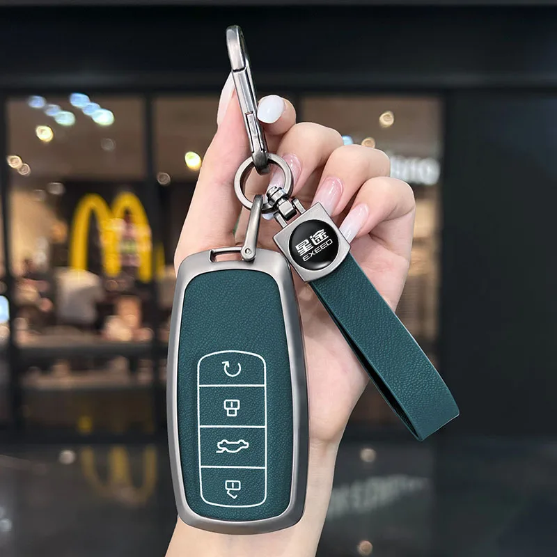 

Автомобильный кожаный чехол для ключей из цинкового сплава для Chery EXEED RX Suv, держатель на 2023 год, аксессуары для дистанционного брелка