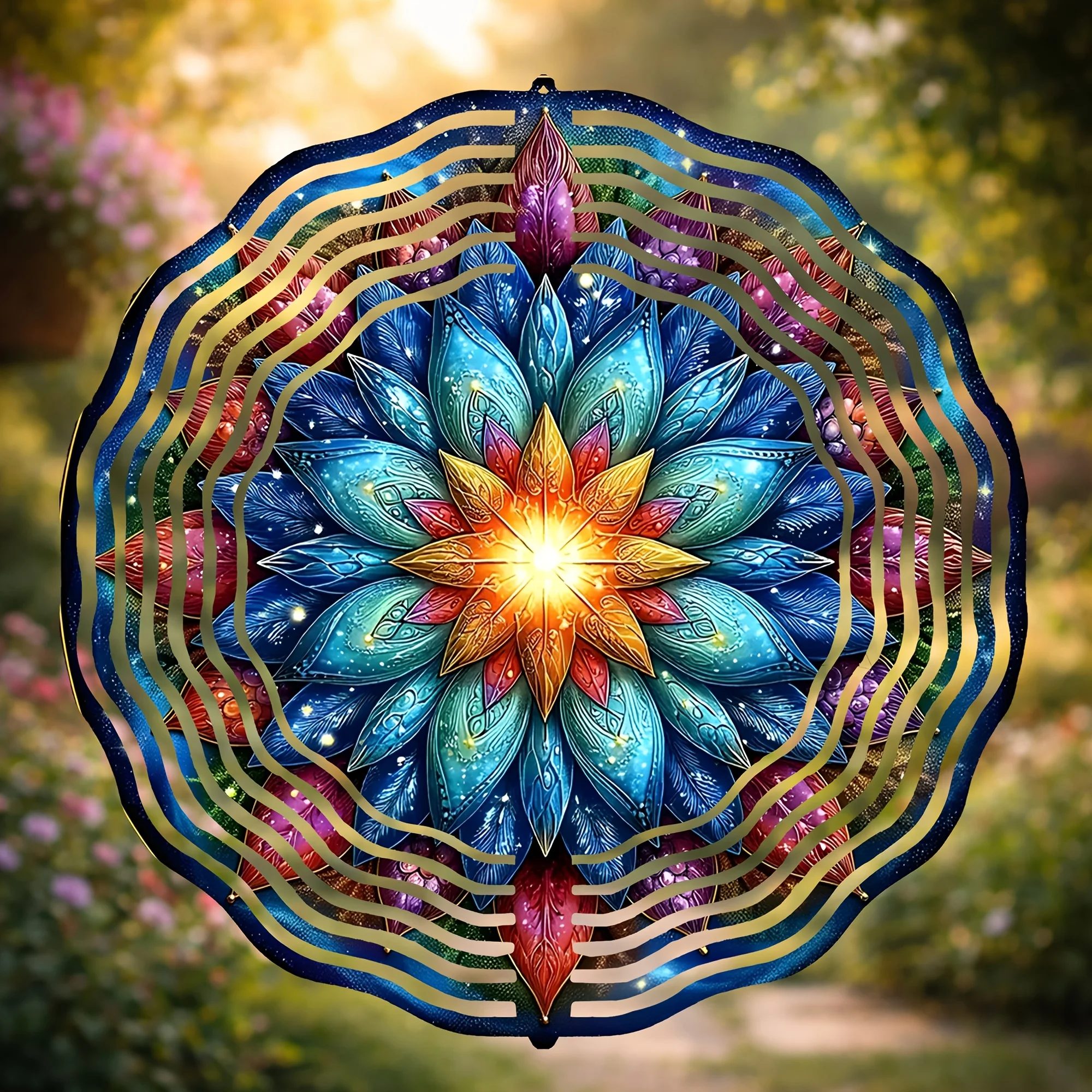 3D Abstract Floral Metal Wind Chime - 360 Swivel Hook Blue Purple Vibrant Decor for Garden Patio Balcony Gift