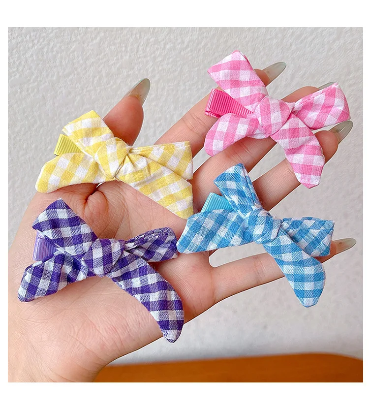2026 4PCS/Set Kids Hair Clips Gingham Floral Bow Hair Barrettes No Hurt Hair Non Slip Soft Fabric Toddler Girls Accessories Gift