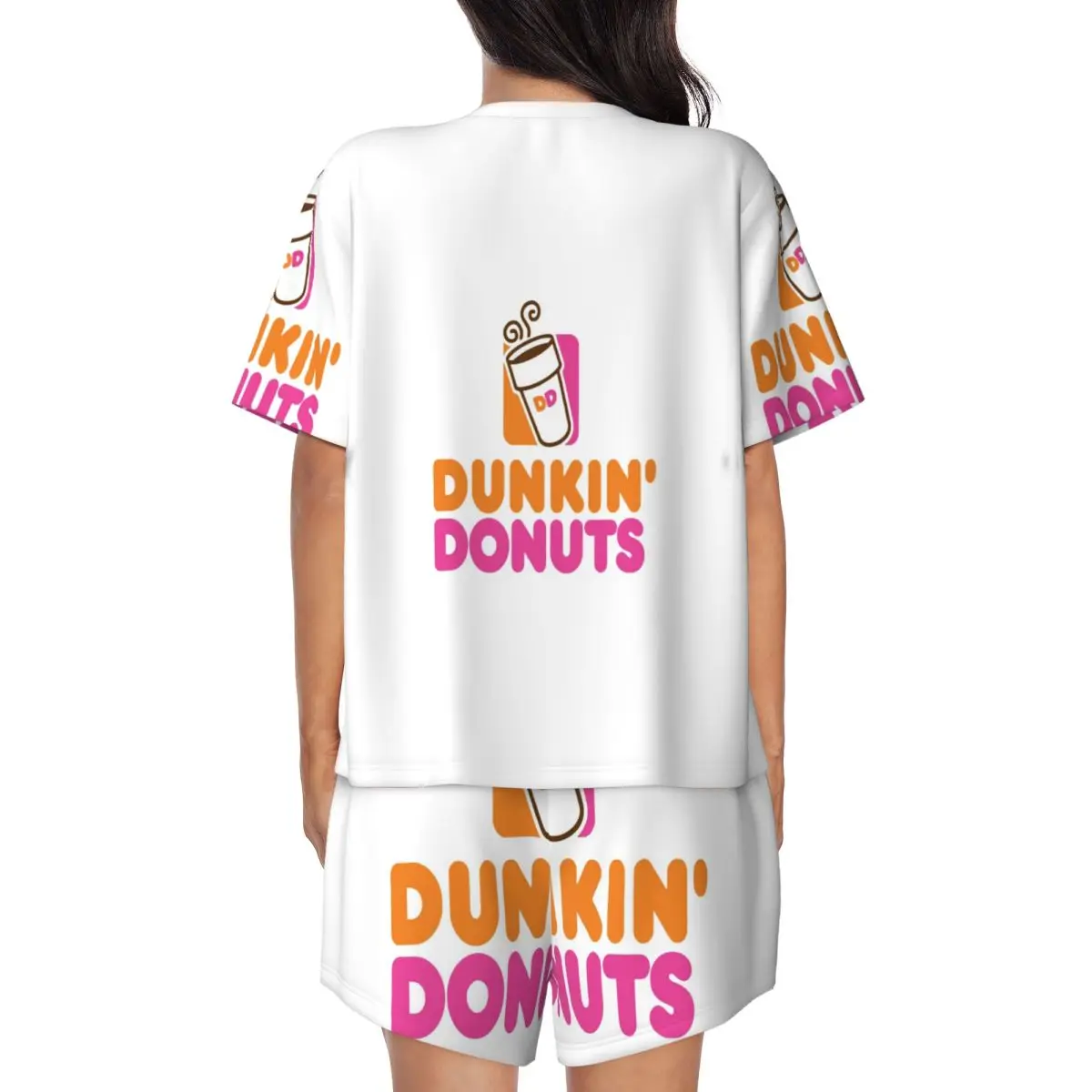 Dunkin Donuts Round Neck Short Sleeves Nightdress for Sleeping Sleepshirts Women Loose Pajama Set Short Pants view 2