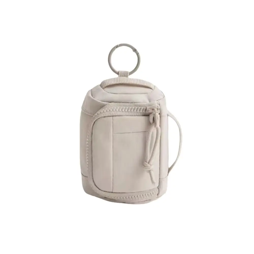 Zipper Closure Coin Purse Pouch Compact Size Beige Mini Storage Bag Front Pocket Nylon Fabric Earbud Case Travel Organizer