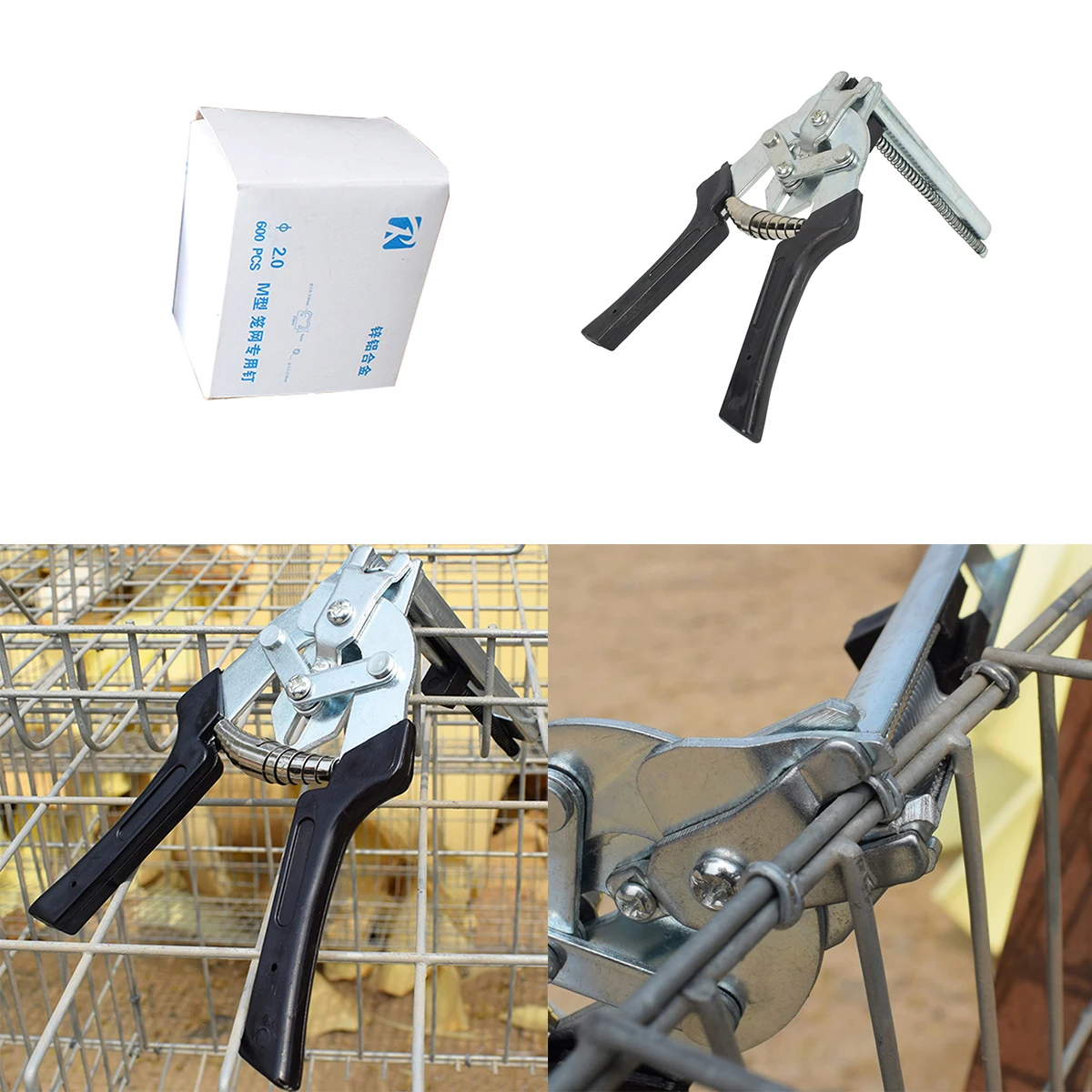 Animal Cage Hog Ring Pliers Tool And 600Pcs M Clips Staples Chicken Mesh Cage Wire Fencing Caged Clamp