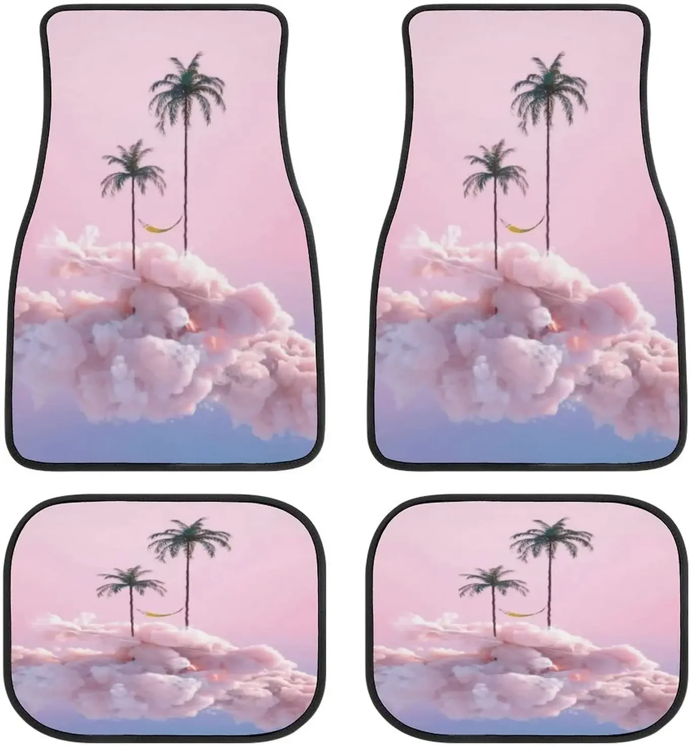 Pink Clouds Art Coconut Tree Personalized Car Mats Universal Fit Car Floor Mats Fashion Soft Waterproof Car Carpet Front&Rear 4