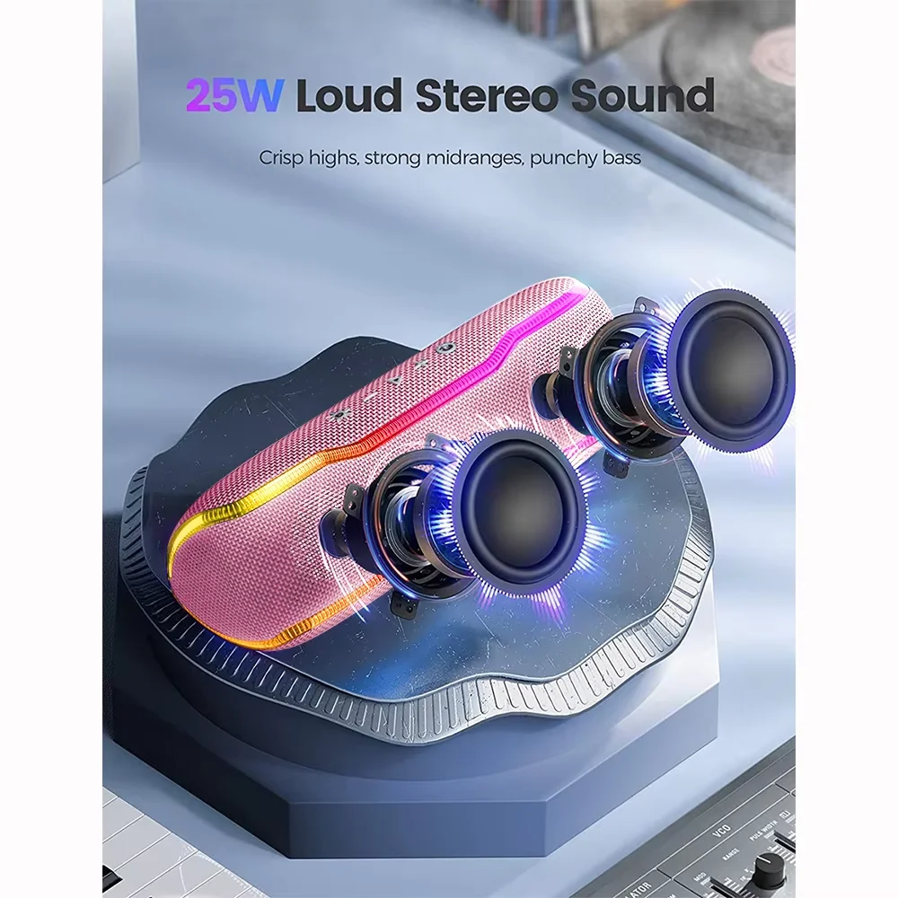 WISETIGER F10C وردي 25 وات IPX7 مقاوم للماء مكبر صوت بخاصية البلوتوث قابل للنقل مضخم صوت صندوق صوت مزدوج الاقتران مع ضوء RGB