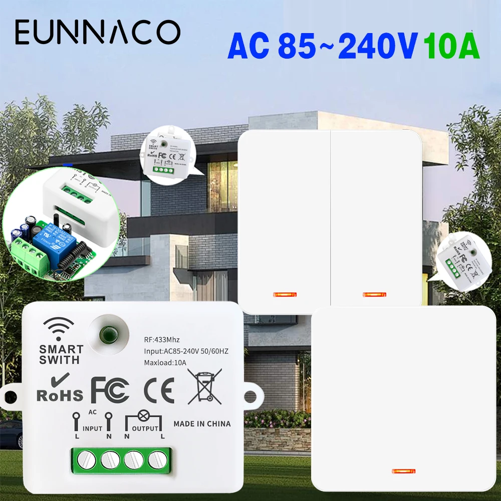 

RF433Mhz Remote Control Wireless Light Switch 220V 110V 10A Wall Panel Switch remote Mini Relay receiver Module for Lamp Led Fan