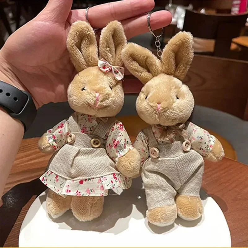 Cute Wear Clothes Bear Plush Cartoon Rabbit Pendant Doll Keychain Backpack Car Bag Decoration Key Ring Girls Gift image 5