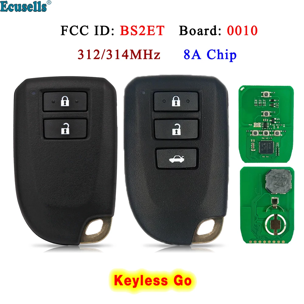 Ecusells-Clé télécommande intelligente à 2 boutons, 312/314 MHz, 8A, pour Toyota YARIS L VIOS FCC ID:BS2ET Également E381-0010