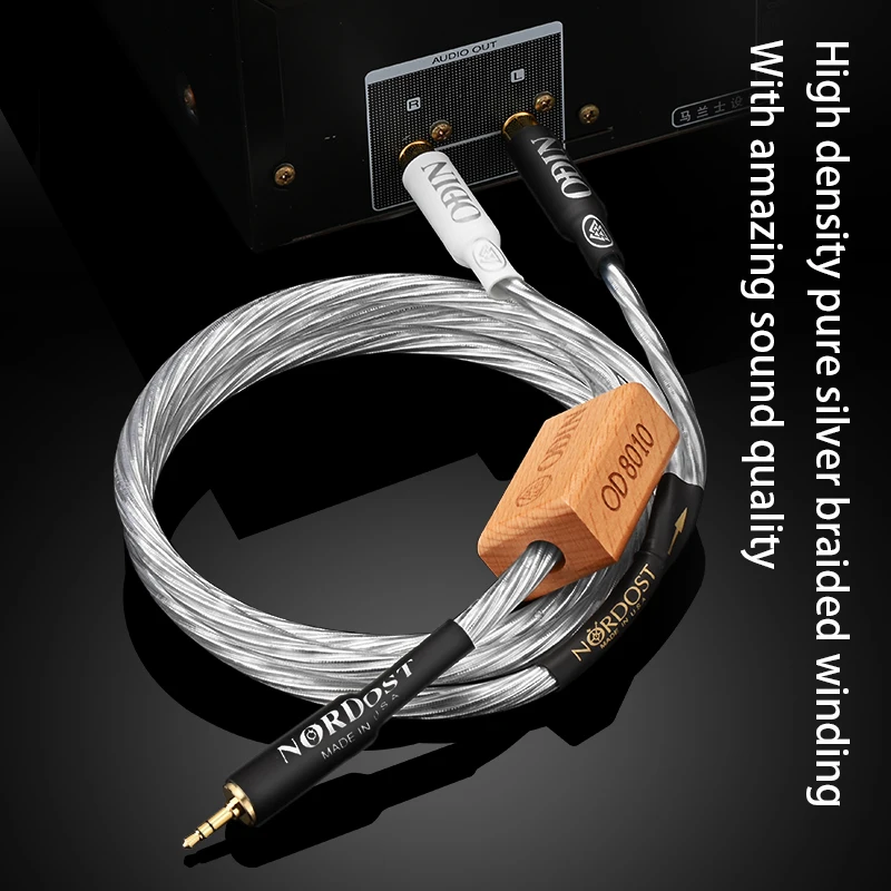 Odin HiFi 3.5 to 2RCA Cable Pure Silver Aux 3.5mm Jack to RCA Male Splitter Y Audio Cable for Amplifiers Home Theater Speakers